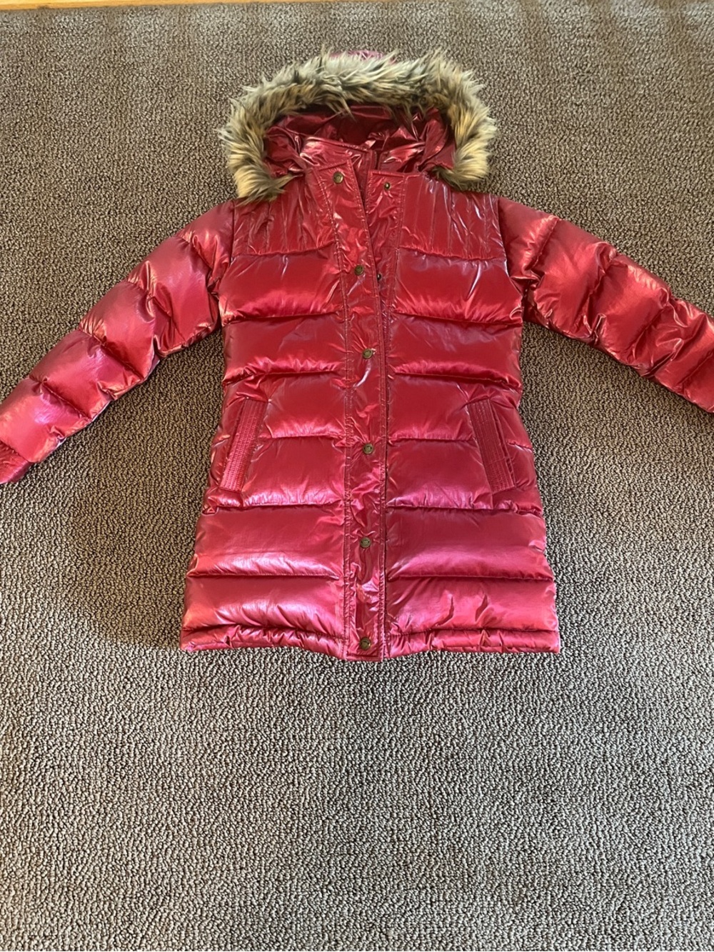 Appaman Girls’ Long Down Coat with Faux-Fur Hood - Red, size 12